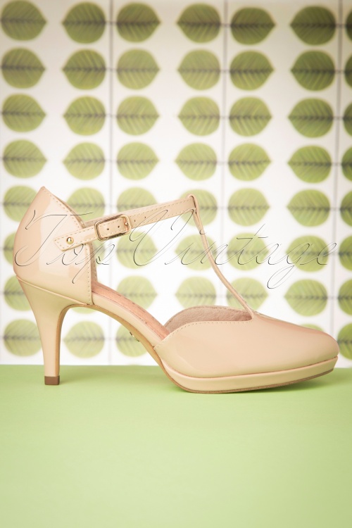 Tamaris - 50s Jenny Lacquer T-Strap Pumps in Nude 3