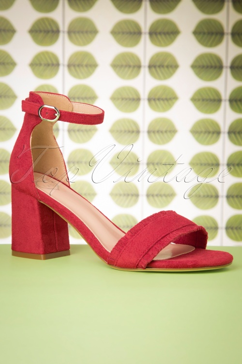  - Fabs Suedine Sandalettes Années 60 en Rouge 2