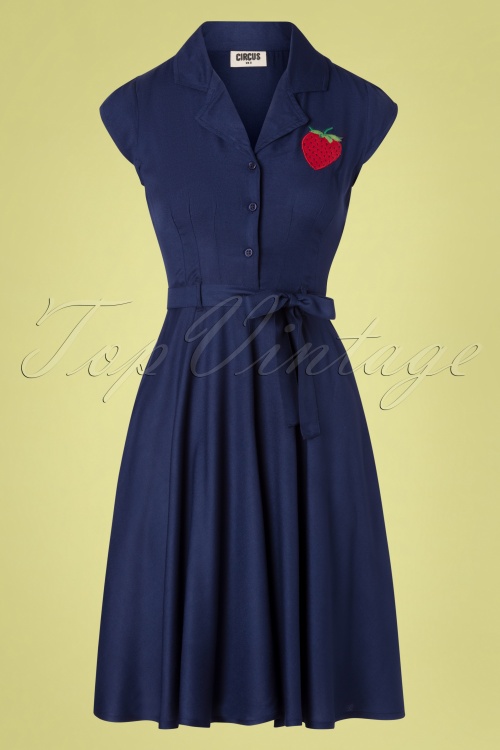 Circus - 60s Penny Strawberry Dress in Navy 2