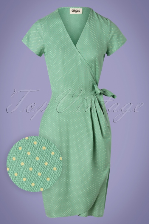 Circus - 60s Pia Pindot Wrap Dress in Mint Green