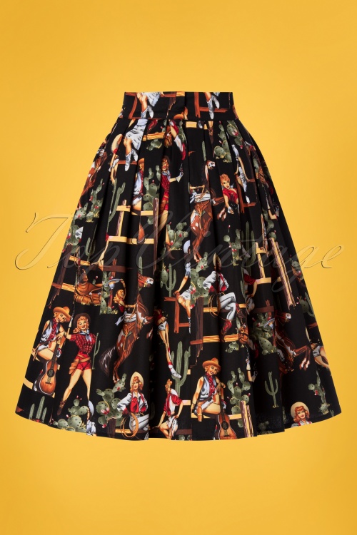 Banned Retro - 50s Cowgirl Pleated Swing Skirt in Black 3