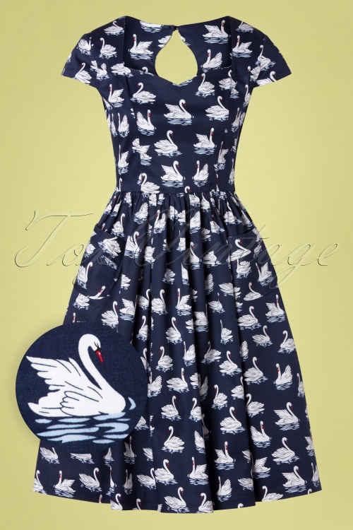 Banned Retro - Summer Swan Swing Dress Années 50 en Bleu Marine 2