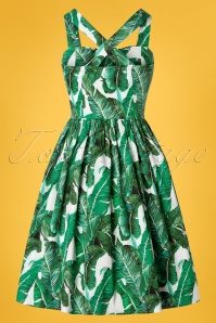 Banned Retro - 50s Tropical Leaf Swing Dress in Green 4