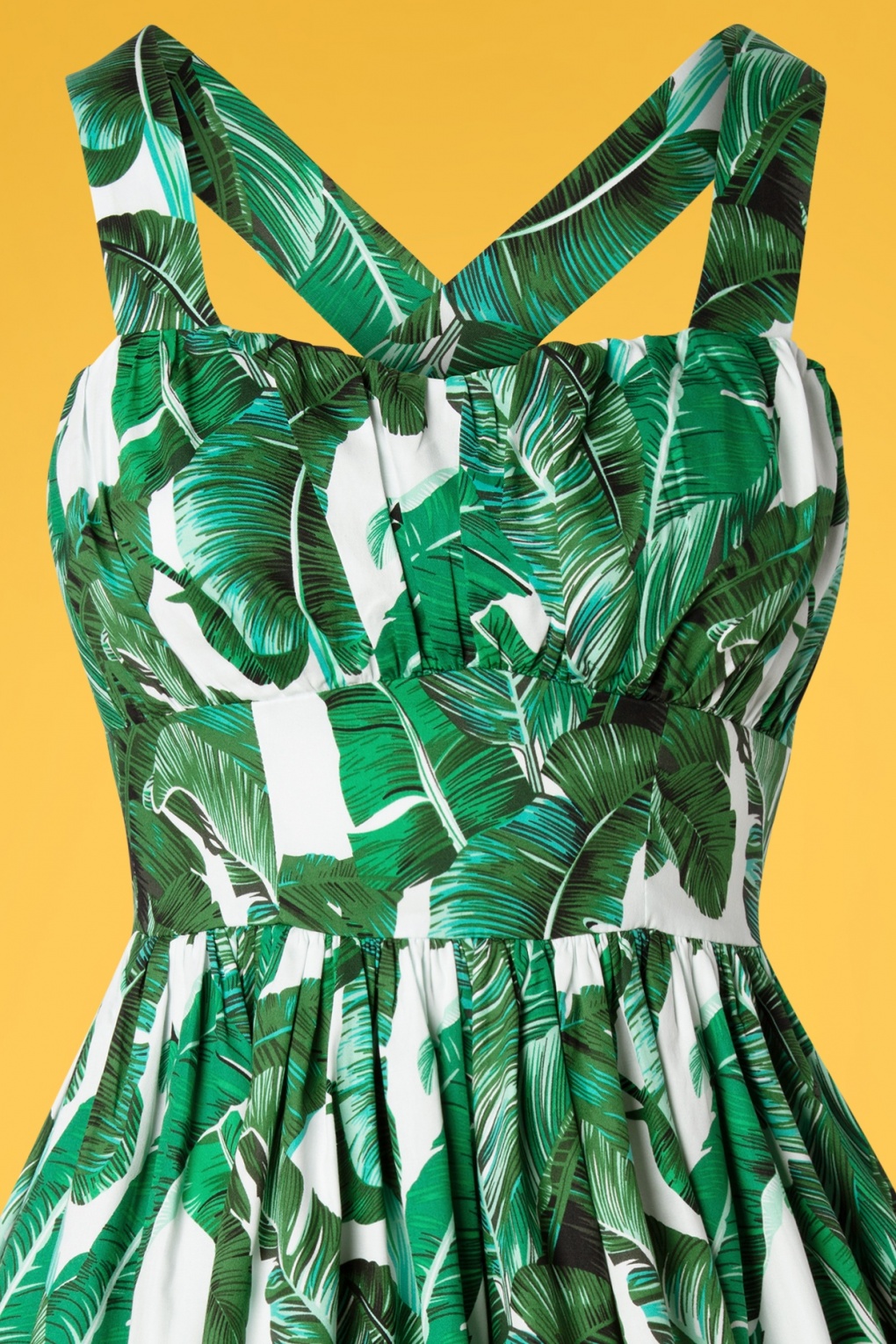 50s Tropical Leaf Swing Dress in Green