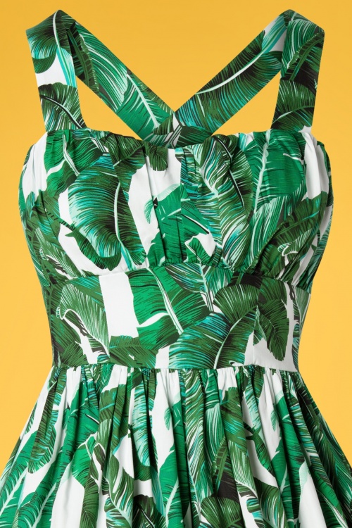 Banned Retro - 50s Tropical Leaf Swing Dress in Green 2