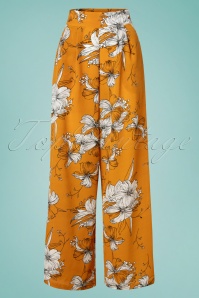 Vixen - 70s Stephanie Floral Palazzo Trousers in Mustard 2