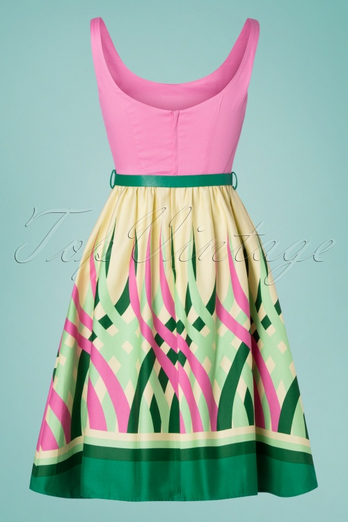 Vixen - Sabrina Swing-Kleid mit Wassermelonenbordüre in Rosa 4
