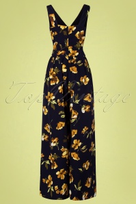 Vixen - 70s Andrea Floral Flared Jumpsuit in Navy 3