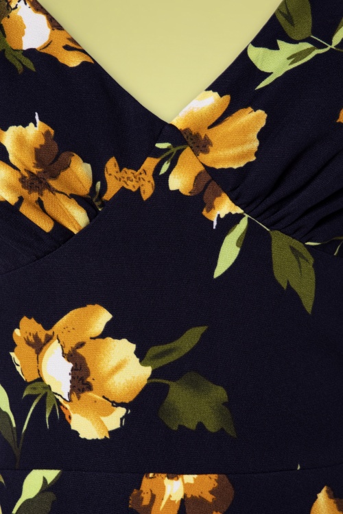 Vixen - 70s Andrea Floral Flared Jumpsuit in Navy 4