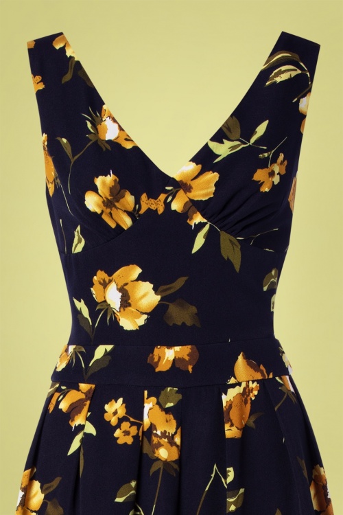 Vixen - 70s Andrea Floral Flared Jumpsuit in Navy 2
