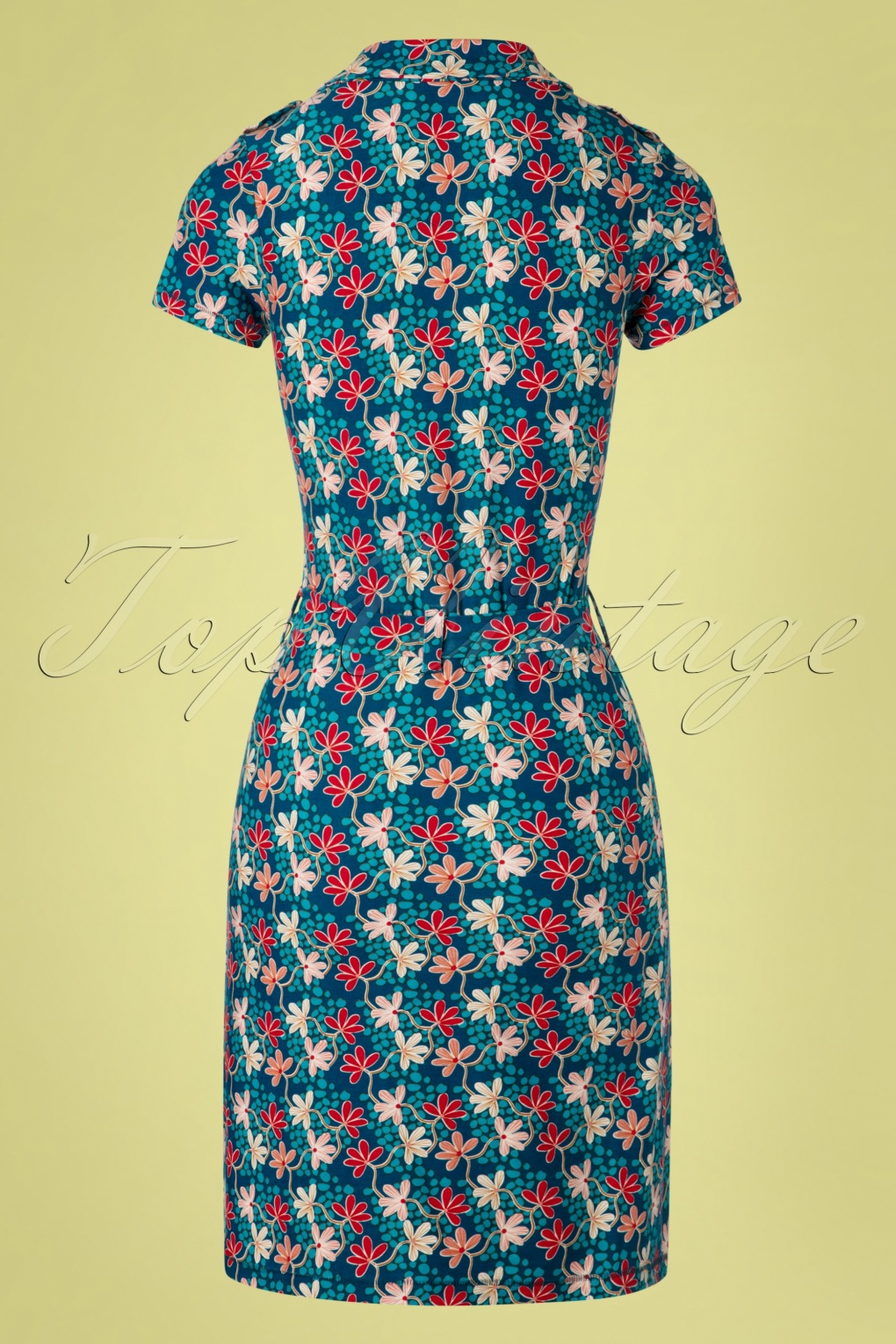 60s Pacific Mini Flower Polo Dress in Blue