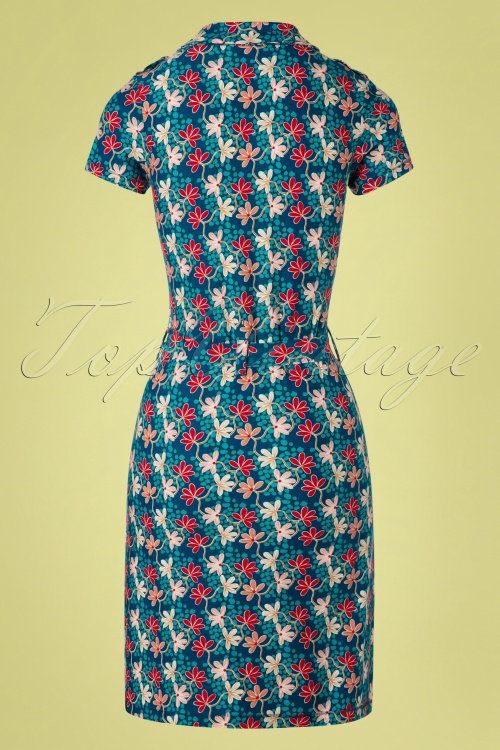 Bakery Ladies - 60s Pacific Mini Flower Polo Dress in Blue 2