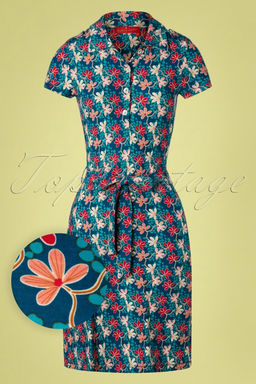 Bakery Ladies - Pacific Mini Flower Polo Dress Années 60 en Bleu