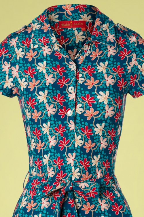 Bakery Ladies - 60s Pacific Mini Flower Polo Dress in Blue 3