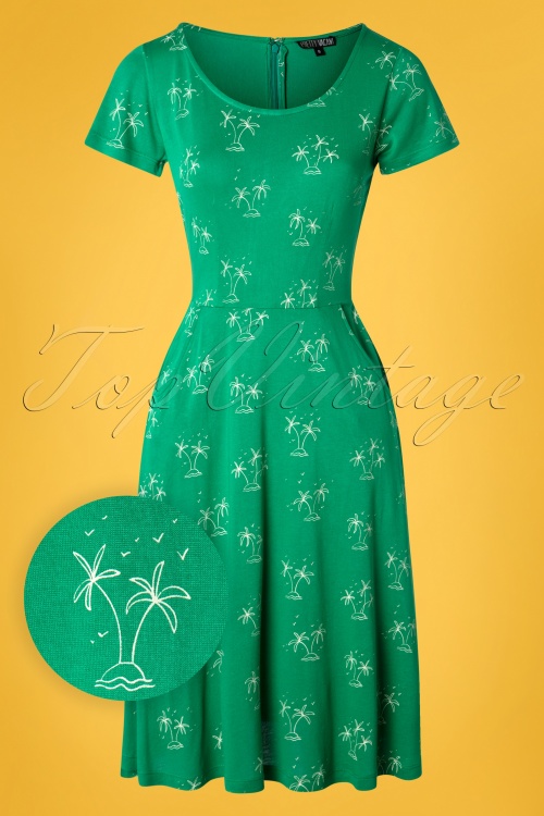 Pretty Vacant - 60s Gloria Palm Dress in Palm Trees Green 2