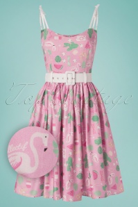 Collectif Clothing - Jade Sommer-Flamingo-Swing-Kleid in Pink 2