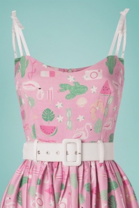 Collectif Clothing - Jade Sommer-Flamingo-Swing-Kleid in Pink 4