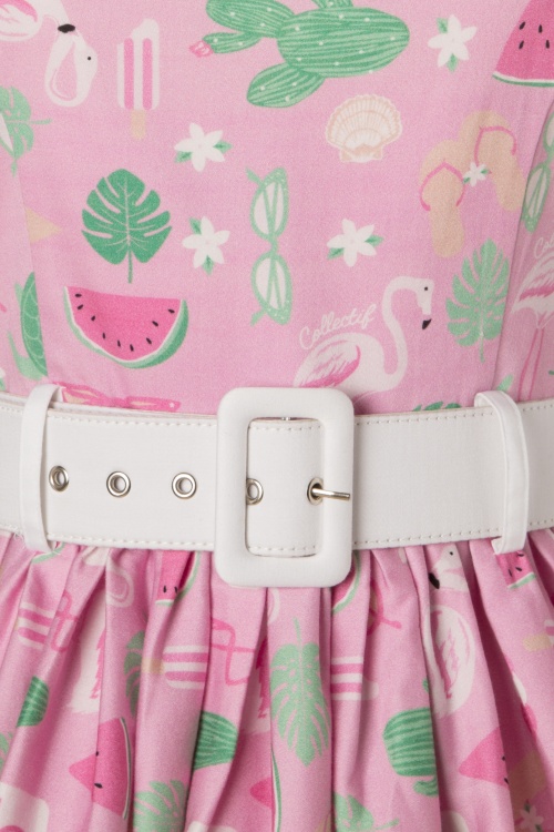 Collectif Clothing - Jade Sommer-Flamingo-Swing-Kleid in Pink 6