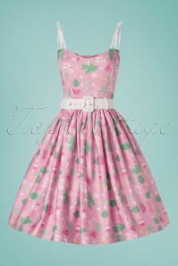 Collectif Clothing - Jade Sommer-Flamingo-Swing-Kleid in Pink 3
