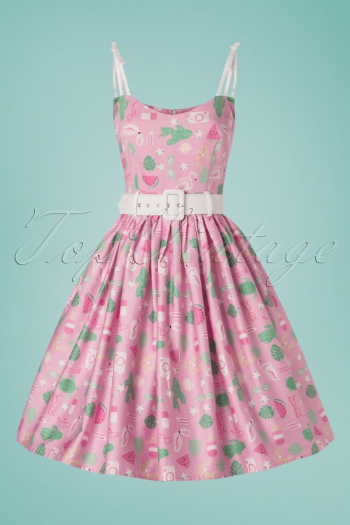 Collectif Clothing - 50s Jade Summer Flamingo Swing Dress in Pink 3