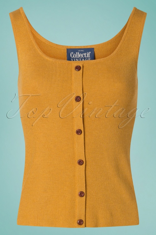 Collectif Clothing - Sadie Knitted Top Années 50 en Jaune Moutarde