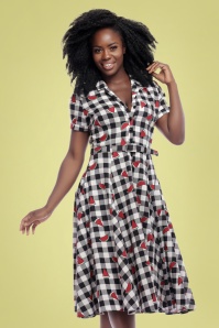 Collectif Clothing - 50s Caterina Watermelon Swing Dress in Black and White 3