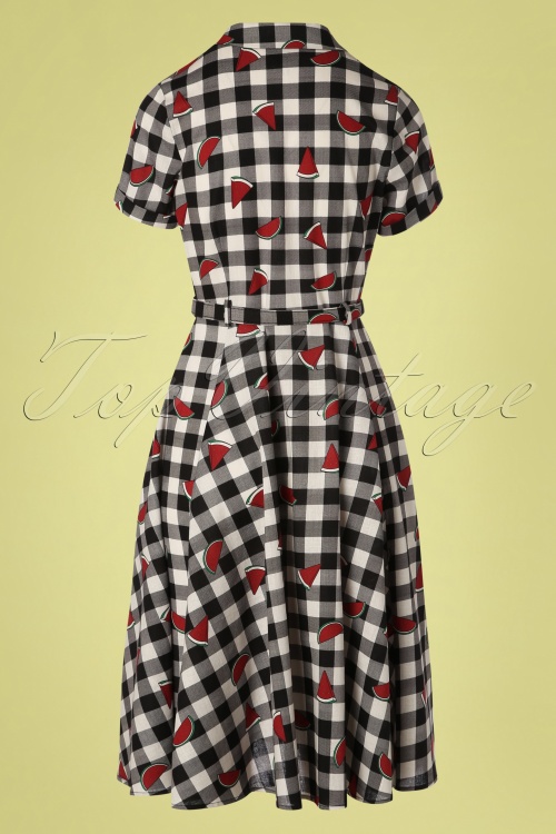 Collectif Clothing - 50s Caterina Watermelon Swing Dress in Black and White 6