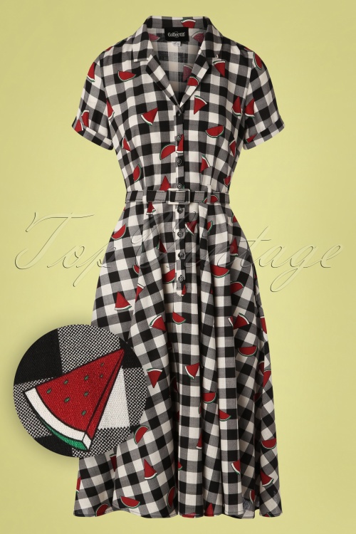 Collectif Clothing - 50s Caterina Watermelon Swing Dress in Black and White 2