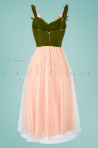 Collectif Clothing - Josie Occasion Swing Dress Années 50 en Rose et Vert 5