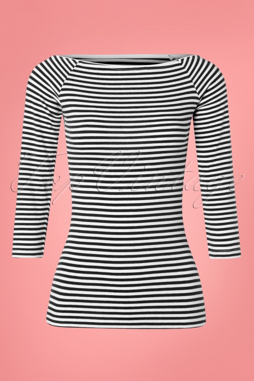 Collectif Clothing - Frou Frou Striped T-Shirt Années 50 en Noir et Blanc