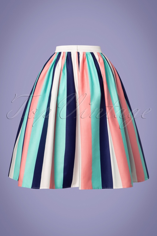 Collectif Clothing - Jasmine Seaside Stripes Swing Skirt Années 50 en Multi 3
