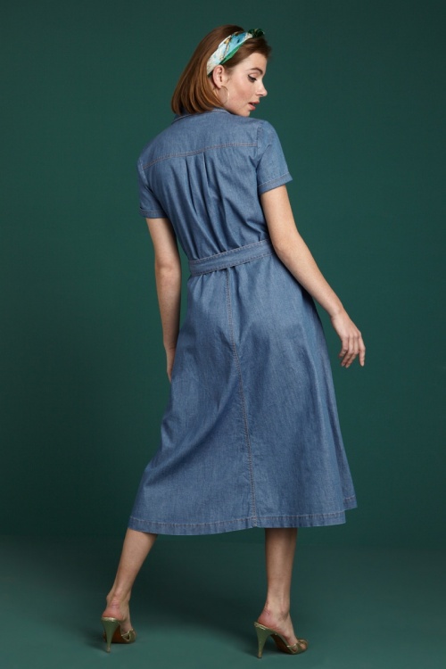 Beste 60s Olive Chambray Dress in River Blue FB-55