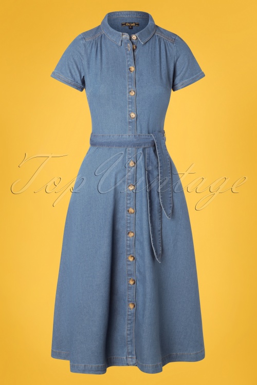 Wonderbaarlijk 60s Olive Chambray Dress in River Blue VI-14