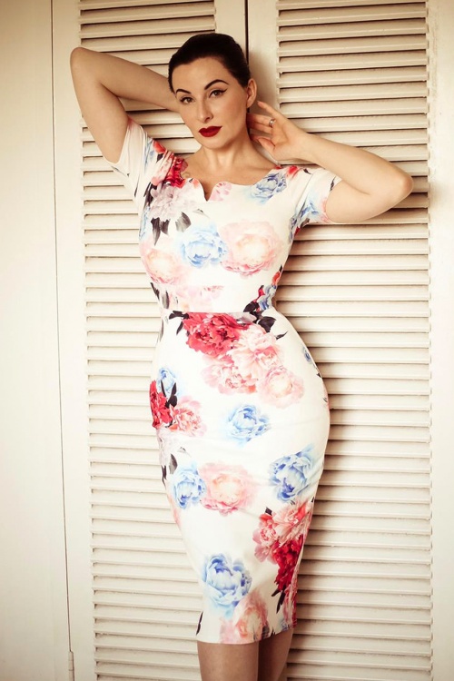 Vintage Chic for Topvintage - 50s Guapa Floral Pencil Dress in Ivory