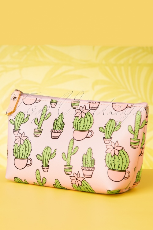 Collectif Clothing - Cacti Party Make Up Pouch Années 60 en Rose