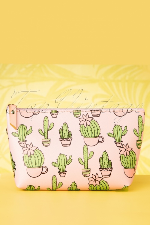 Collectif Clothing - Cacti Party Make Up Pouch Années 60 en Rose 2