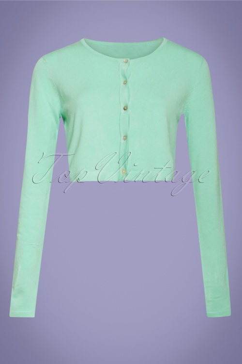 Smashed Lemon - Carrie Cropped Cardigan Années 50 en Menthe