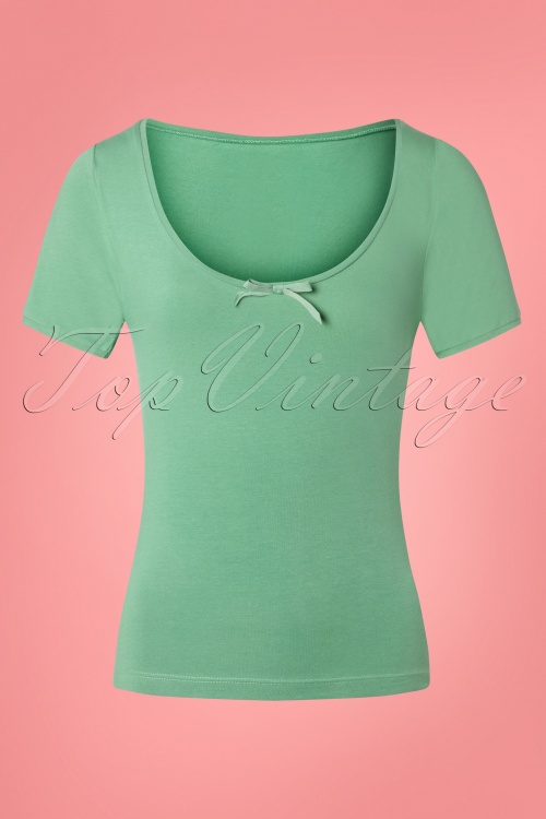 Collectif Clothing - Roberta Plain T-Shirt Années 50 en Vert Antique