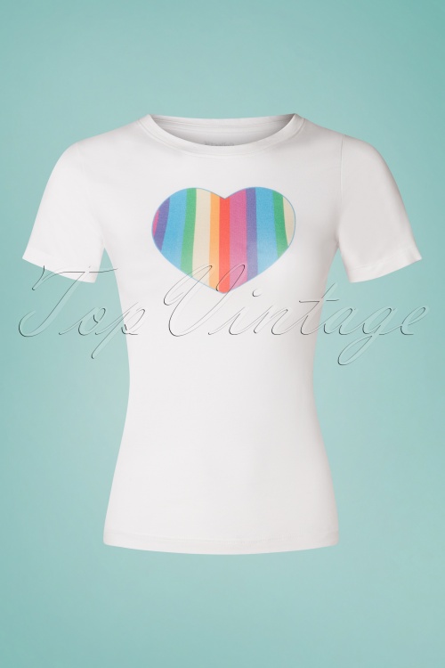 Collectif Clothing - Rainbow Love T-Shirt Années 50 en Blanc