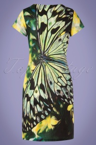 Smashed Lemon - Babette Butterfly Pencil Dress Années 60 en Vert 5