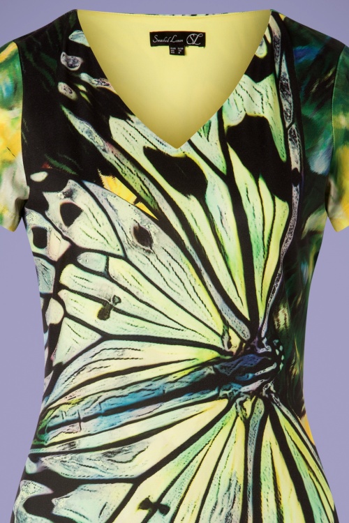 Smashed Lemon - 60s Babette Butterfly Pencil Dress in Green 3