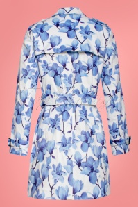 Smashed Lemon - 60s Bionda Floral Trench Coat in White and Blue 4