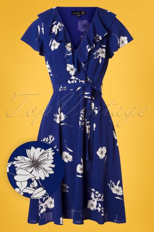 Smashed Lemon - Feline Floral Dress Années 60 en Cobalt 2