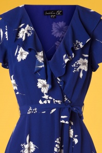 Smashed Lemon - Feline Floral Dress Années 60 en Cobalt 3