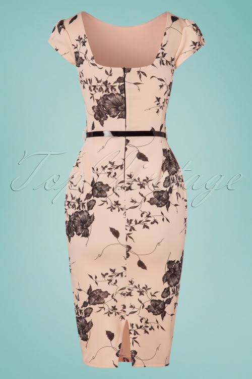 Vintage Chic for Topvintage - 50s Nadine Floral Pencil Dress in Nude 4