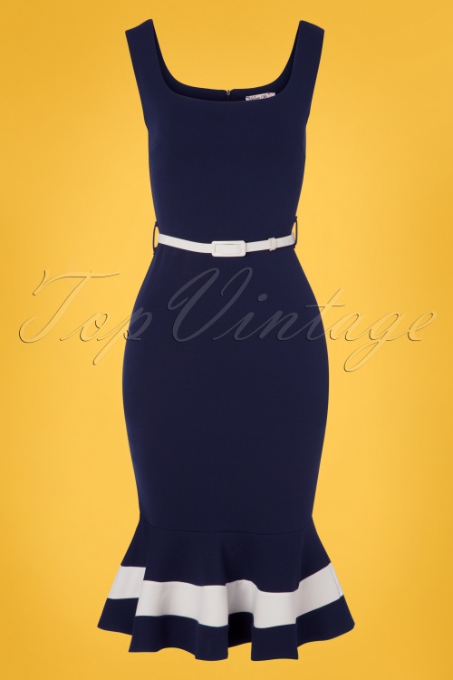 Vintage Chic for Topvintage - Mia Pencil Dress Années 50 en Bleu Marine 2