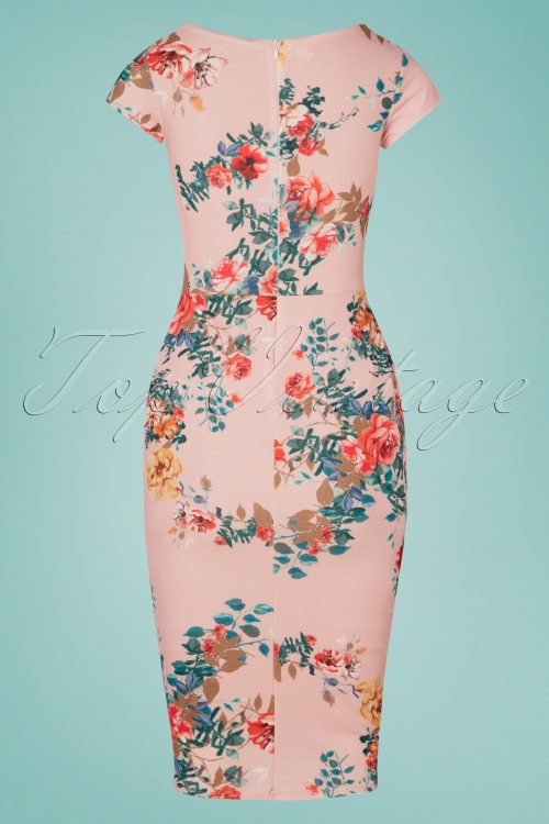 Vintage Chic for Topvintage - Ruby Bouquet Pencil Dress Années 50 en Rose 5