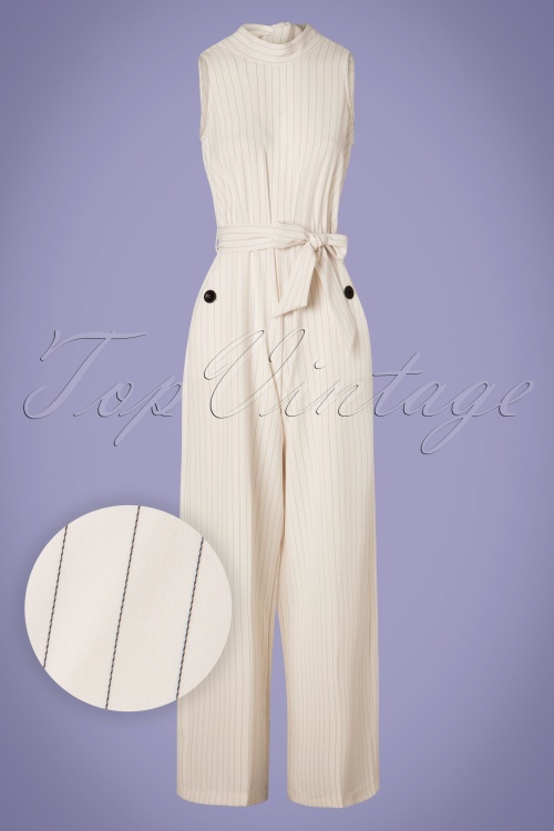 Closet London - 70s Maisie Stripes Jumpsuit in Ivory White 2