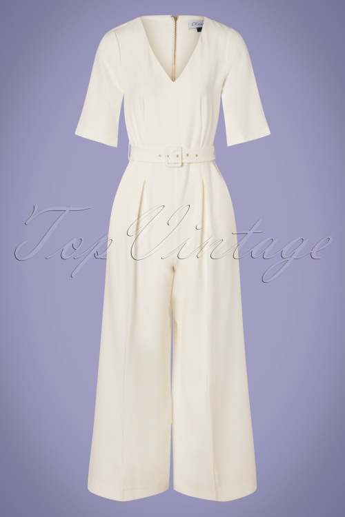 Closet London - 60s Darcy Jumpsuit in Ivory White