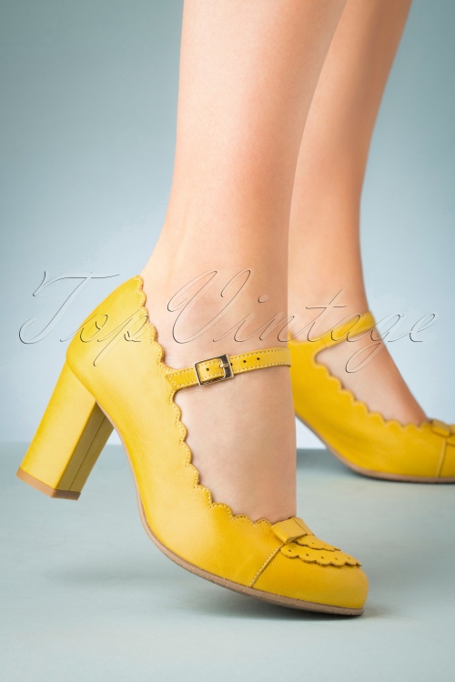 La Veintinueve - Penelope Mary Jane Pumps Années 60 en Jaune